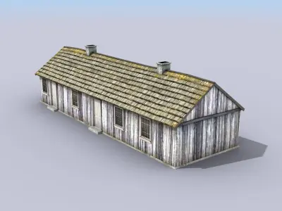 Big Wooden Barracks Low-poly 3D model