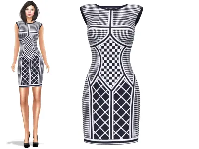Sleeveless Round Neck Short Skirt Midi Chess Dress Low-poly 3D model