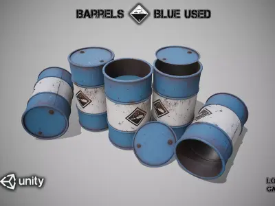 Barrels blue used Low-poly 3D model