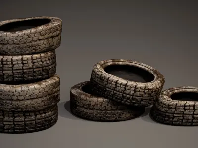 Dirty Old Tire Piles Pack Low-poly 3D model