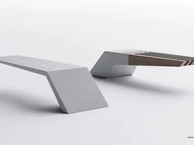 PARK MODERN BENCH WING WOOD AND CONCRETE 3D model