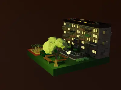  Post Soviet high-rise building Low-poly 3D model