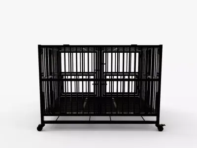 Wonline Heavy Duty Folding Metal Dog Cage Rolling Double Door 3D model