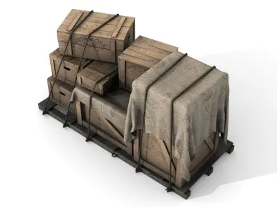 Wooden Boxes with Alcohol Low-poly 3D model