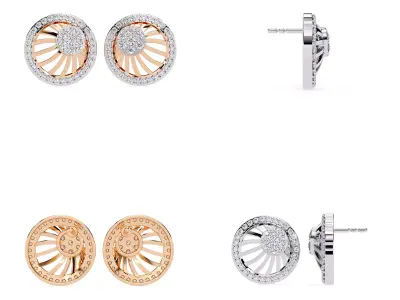 Elegant Dual-Tone Radiant Sunburst Diamond Stud Earrings 3D print model