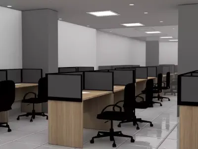 Modern Office Workstation 3D Model with V-Ray Settings 3D model