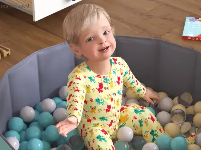 Baby Boy in a Folding Dry Pool with Balls 3D model