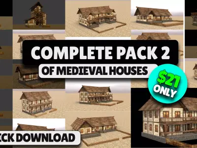 Detailed Low Poly Medieval House Models for Game Development Low-poly 3D model