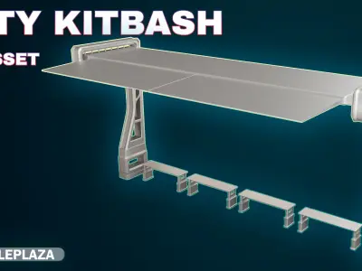 7 Bus Stop collection 3d models - Bus Stations table and chair Low-poly 3D model