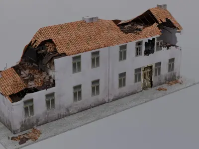 World War 2 Damaged Building Low-poly 3D model