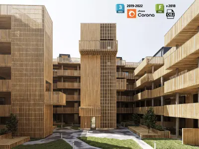Residential apartment complex Qvillestaden inner yard 3D model