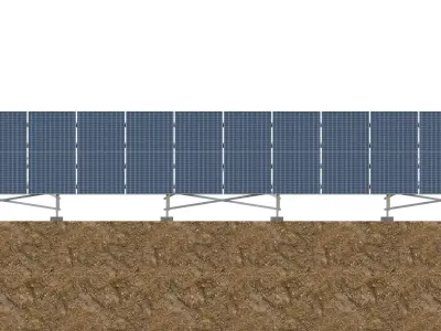 Lowpoly Ground Mounted Solar Panels-12 Rows of PV Modules Low-poly 3D model