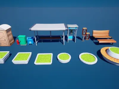 Town Props Pack Stylized Low-poly 3D model