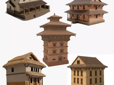 Nepali Rural House Pack 5 Traditional South Asian Village