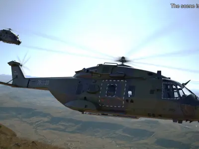  NH90 Army Multirole Helicopter Green Camo with Interior Rigged 