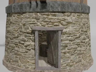 Medieval  windmill Low-poly 3D model