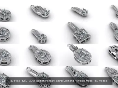 50 Files - STL - 3DM Women Pendant Stone Diamond Printable Model 3D Model Pack