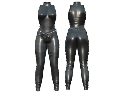 Black Leather Lace Up Body Suit Outfit Suit Armwarmers Boots Low-poly 3D model