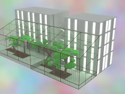 Achitectural Project with Greenhouse Low-poly 3D model