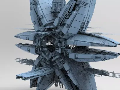Cyberpunk Mega City Docks Tower ring  3D model