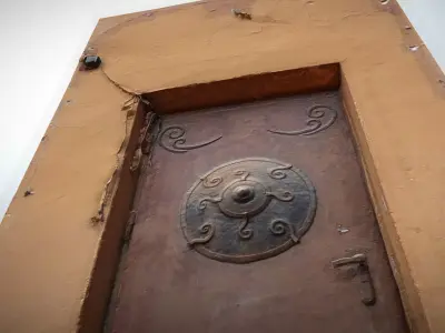 Scanned photorealistic old metal door - mongolian style  Low-poly 3D model