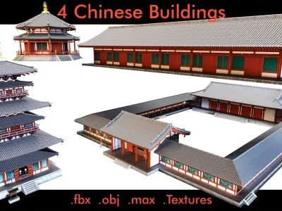 4 Chinese buildings- 3d Model 3D model