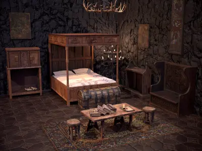 Medieval Bedroom Elegant Furnishings  3D Model Pack