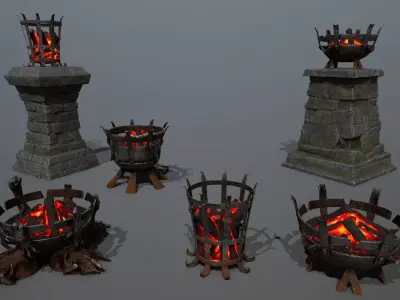 Medieval Braziers Lights   Low-poly 3D model
