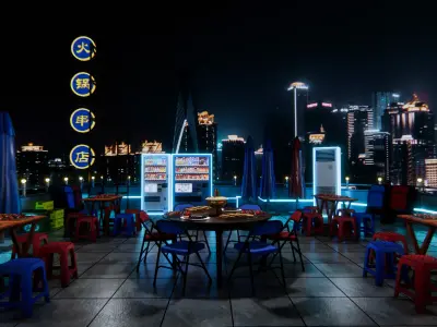 Rooftop hot pot Restaurant 3D model