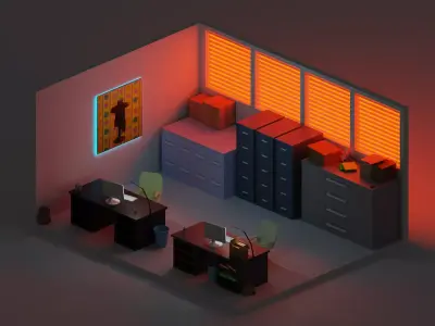 Common office Low-poly 3D model