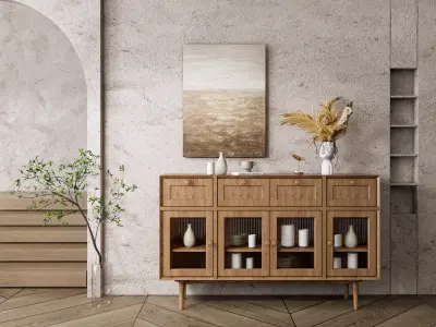Sideboard with wall panel and flooring 15 3D model