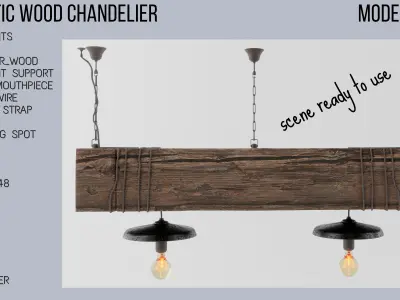 Rustic wood chandelier model 3D 3D model