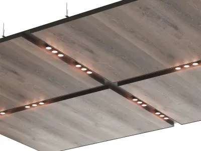 Wooden suspended ceiling with lighting 37 3D model