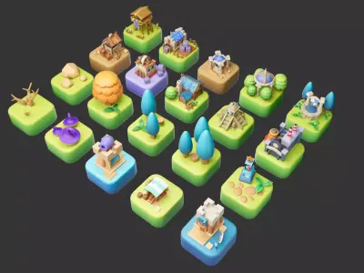 Cartoon scene Low-poly 3D model