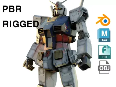 GUNDAM RX-78 Realistic Texture Rigged with decal MAYA Blender 3D model