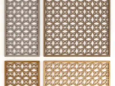 Wood Arabic Islamic pattern decorative grill screens 5 3D Model Pack