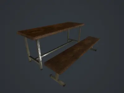 Old bench and table pbr Low-poly 3D model