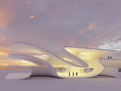 Sci Fi Exhibition Hall Interior with real world scale Low-poly 3D model