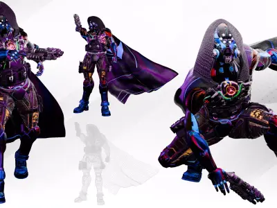 cyberpunk Sci-Fi Soldier with sword and gun Animated Low-poly 3D model