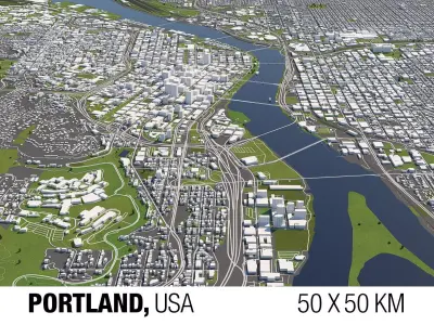 Portland 50x50km 3D City Map 3D model