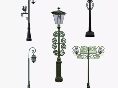 Vintage Lantern 3D Models Street Lamp Collection Game Archviz 3D Model Pack