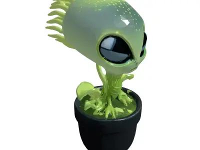 Cute Alien Plant in Pot Low-poly 3D model