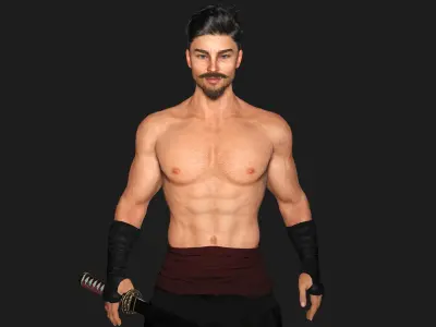 AAA 3D REALISTIC CHARACTER - MUSCULAR MAN KUNGFU OUTFIT Low-poly 3D model