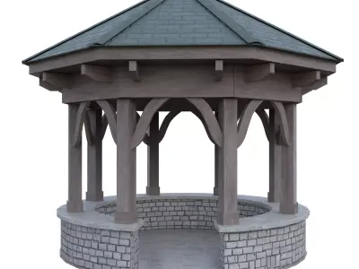 Wooden Gazebo Pavilion Low Poly PBR 3D Blender FBX OBJ GLB USD Low-poly 3D model