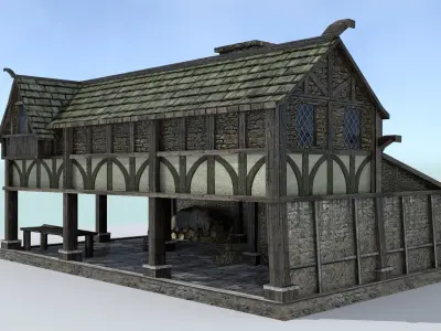 Medieval Village Sawmill Low-poly 3D model