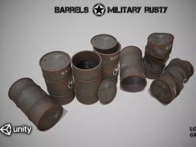 Barrels Military rusty Low-poly 3D model