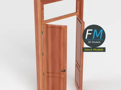 Wooden door with transom window 3D model