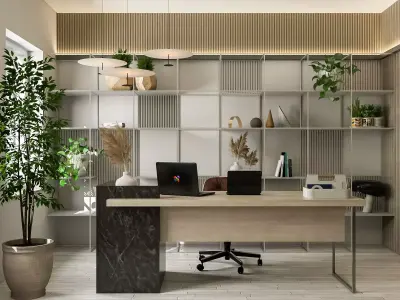 Semi Industrial Home Office Interior Design Low-poly 3D model