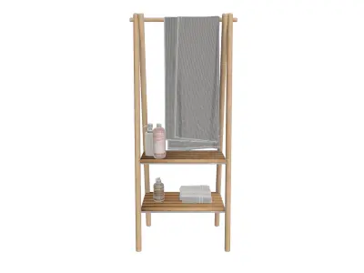 Wooden Bathroom Ladder Shelf with Towel Bar 3D model