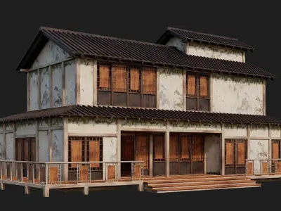 Old Japanese Building 4K Textures GameReady 170 Low-poly 3D model